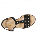 Woman's sandal in black suede with strap, studs and heel 1 - Available sizes:  33, 34, 42