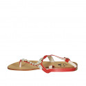 Sandalia de dedo en piel roja para mujer con estras tacon 2 - Tallas disponibles:  42, 43, 44