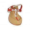 Sandalia de dedo en piel roja para mujer con estras tacon 2 - Tallas disponibles:  42, 43, 44