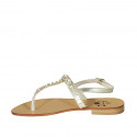 Woman's thong sandal in platinum laminated leather with rhinestones heel 2 - Available sizes:  43