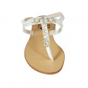 Woman's thong sandal in white leather with rhinestones heel 2 - Available sizes:  42, 43