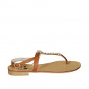 Sandalia de dedo para mujer en piel brun claro con estras tacon 2 - Tallas disponibles:  42, 43