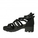 Woman's open shoe with zipper and straps in black leather heel 6 - Available sizes:  42