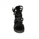 Chaussure ouverte pour femmes en cuir noir avec fermeture éclair et courroies talon 6 - Pointures disponibles:  42