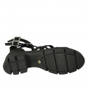 Chaussure ouverte pour femmes en cuir noir avec fermeture éclair et courroies talon 6 - Pointures disponibles:  42