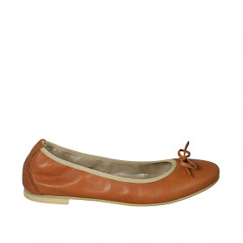 Woman's ballerina in tan brown leather with bow heel 1 - Available sizes:  42, 43