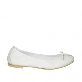 Woman's ballerina in white leather with bow heel 1 - Available sizes:  42, 43, 44