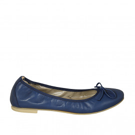 Ballerina da donna con fiocco in pelle blu tacco 1 - Misure disponibili: 42