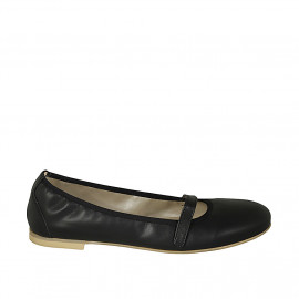 Woman's ballerina shoe with velcro strap in black leather heel 1 - Available sizes:  42