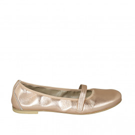 Ballerina da donna con velcro in pelle laminata rame tacco 1 - Misure disponibili: 42