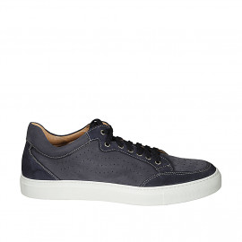 Chaussure à lacets pour hommes avec semelle amovible en cuir et cuir nubuck perforé bleu - Pointures disponibles:  47, 48