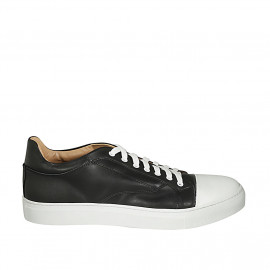 Chaussure à lacets pour hommes avec semelle amovible en cuir noir et blanc - Pointures disponibles:  47, 48