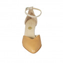 Woman's pointy open shoe with strap in nude and tan brown leather heel 6 - Available sizes:  43, 44, 45