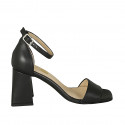 Woman's open shoe in black leather with ankle strap heel 7 - Available sizes:  45