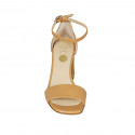 Woman's open shoe in tan brown leather with ankle strap heel 7 - Available sizes:  42, 43, 44