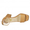 Woman's open shoe in tan brown leather with ankle strap heel 7 - Available sizes:  42, 43, 44