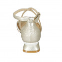 Woman's open shoe with crossed strap in white and platinum laminated leather heel 4 - Available sizes:  42, 43, 44, 45