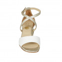 Woman's open shoe with crossed strap in white and platinum laminated leather heel 4 - Available sizes:  42, 43, 44, 45