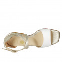 Woman's open shoe with crossed strap in white and platinum laminated leather heel 4 - Available sizes:  42, 43, 44, 45