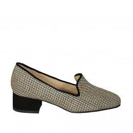 Woman's loafer in black suede and beige braided fabric heel 4 - Available sizes:  45