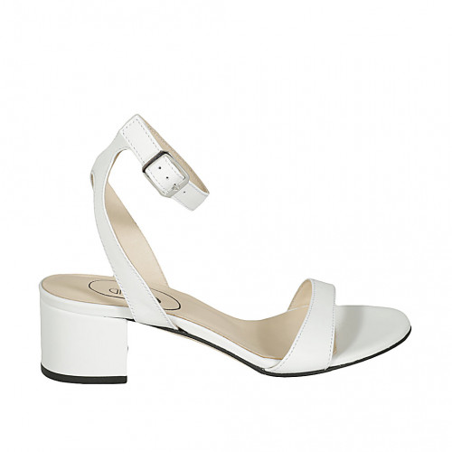 Sandale pour femmes en cuir blanc avec courroie à la cheville talon 5 - Pointures disponibles:  43