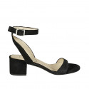 Sandalia para mujer con cinturon al tobillo en gamuza negra tacon 5 - Tallas disponibles:  42, 44