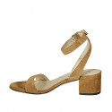 Sandalia para mujer con cinturon al tobillo en gamuza brun clair tacon 5 - Tallas disponibles:  42, 43, 44, 45