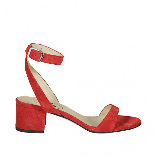 Sandalia para mujer con cinturon al tobillo en gamuza roja tacon 5 - Tallas disponibles:  42, 43, 44