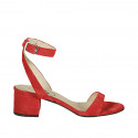 Sandalia para mujer con cinturon al tobillo en gamuza roja tacon 5 - Tallas disponibles:  42, 43, 44