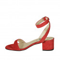 Sandalia para mujer con cinturon al tobillo en gamuza roja tacon 5 - Tallas disponibles:  42, 43, 44