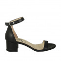 Woman's open shoe in black leather with ankle strap heel 5 - Available sizes:  44, 45