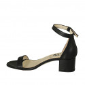 Woman's open shoe in black leather with ankle strap heel 5 - Available sizes:  44, 45