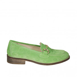 Mocasín para mujer en gamuza verde con accesorio tacon 3 - Tallas disponibles:  33, 43