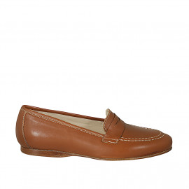 Woman's loafer in tan brown leather heel 1 - Available sizes:  44