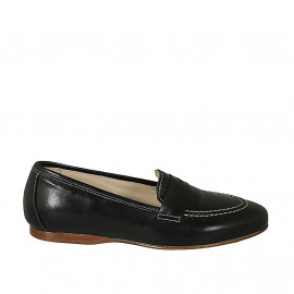 Woman's mocassin in black leather heel 1 - Available sizes:  43