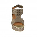 Sandale pour femmes avec fermeture velcro en tissu lamé imprimé taupe talon compensé 6 - Pointures disponibles:  42, 43, 44