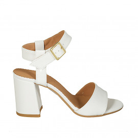 Woman's ankle strap sandal in white leather and patent leather heel 7 - Available sizes:  42, 43, 44, 45