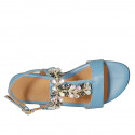 Sandale pour femmes avec strass en cuir bleu clair talon 2 - Pointures disponibles:  46