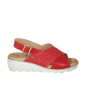 Sandale pour femmes en cuir et cuir tressé rouge talon compensé 4 - Pointures disponibles:  42, 43, 44