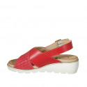 Sandale pour femmes en cuir et cuir tressé rouge talon compensé 4 - Pointures disponibles:  42, 43, 44