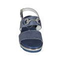 Sandale pour femmes avec accessoire en cuir lamé bleu talon compensé 3 - Pointures disponibles:  32, 43, 44