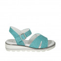 Sandale pour femmes en cuir imprimé turquoise avec courroie talon compensé 3 - Pointures disponibles:  32, 33, 42, 43, 44