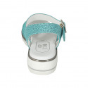 Sandale pour femmes en cuir imprimé turquoise avec courroie talon compensé 3 - Pointures disponibles:  32, 33, 42, 43, 44