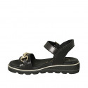 Woman's sandal with strap and accessory in black leather wedge heel 3 - Available sizes:  33