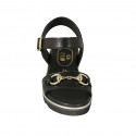 Woman's sandal with strap and accessory in black leather wedge heel 3 - Available sizes:  33