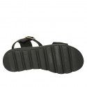 Woman's sandal with strap and accessory in black leather wedge heel 3 - Available sizes:  33