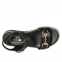 Woman's sandal with strap and accessory in black leather wedge heel 3 - Available sizes:  33