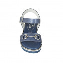 Woman's sandal with accessory and strap in blue laminated leather wedge heel 3 - Available sizes:  42