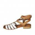 Woman's sandal with straps in white and cognac brown leather heel 2 - Available sizes:  42