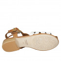 Woman's sandal with straps in white and cognac brown leather heel 2 - Available sizes:  42